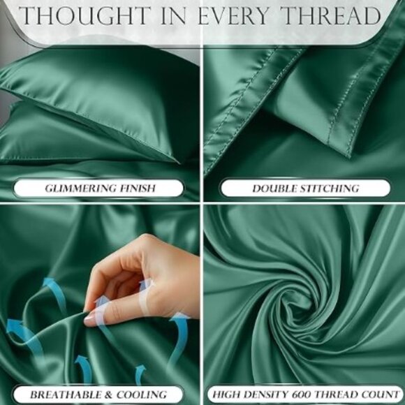 DECOLURE Satin Sheets King Size DARK GREEN Bed Set 4 Pcs - NEW! - Picture 3 of 4